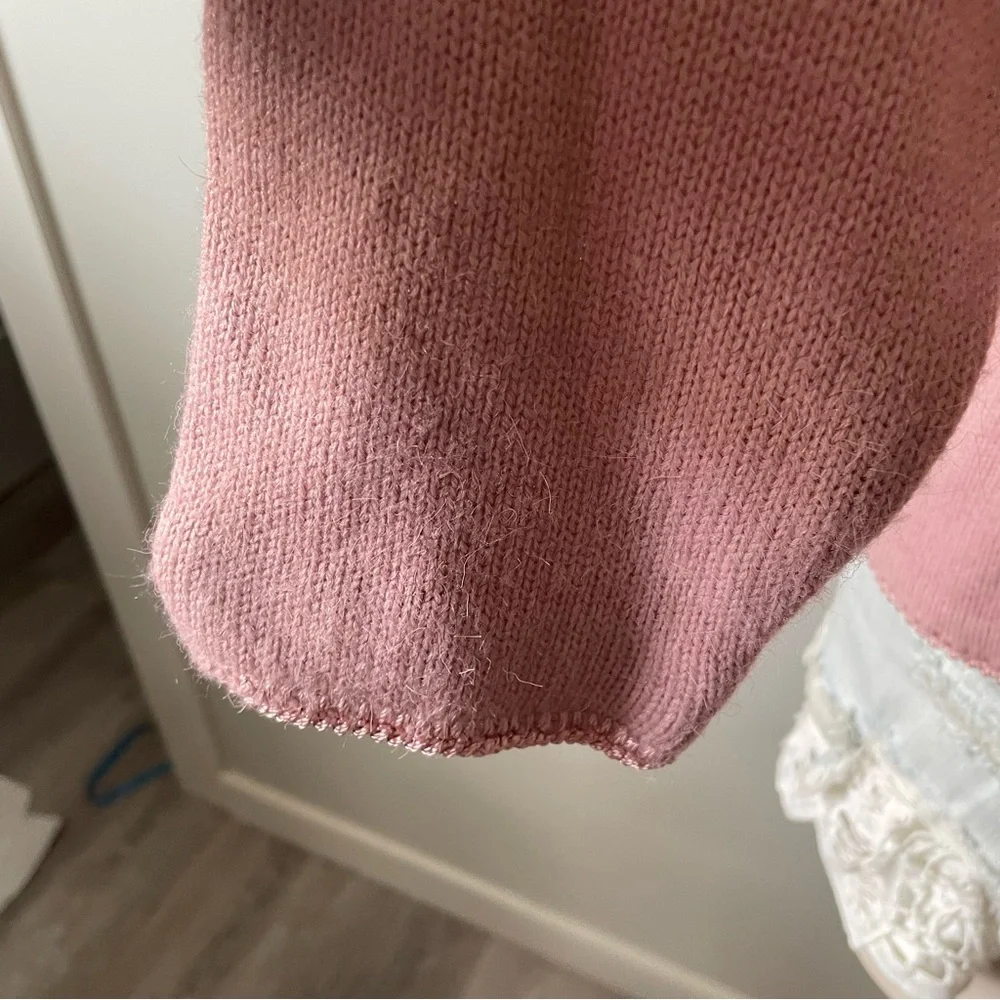 Vintage Alfred Dunner Pink Knit Button Down Cardigan Faux Pearls & Ribbons - Picture 7 of 11